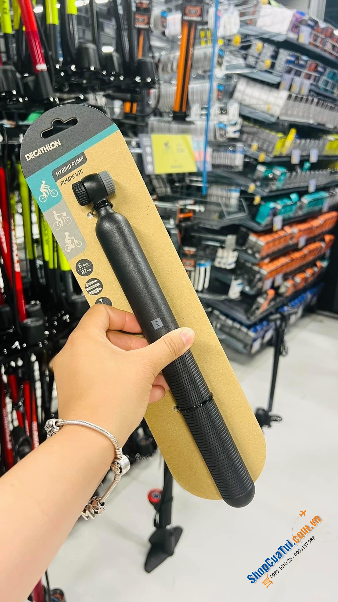 BƠM XE ĐẠP CẦM TAY DECATHLON HYBRID PUMP.