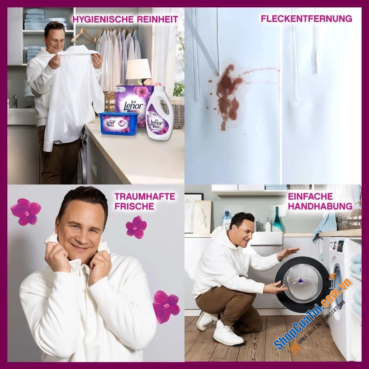 Giặt xả 3 trong 1 LENOR (nước giặt + nước xả  + hạt nước hoa).