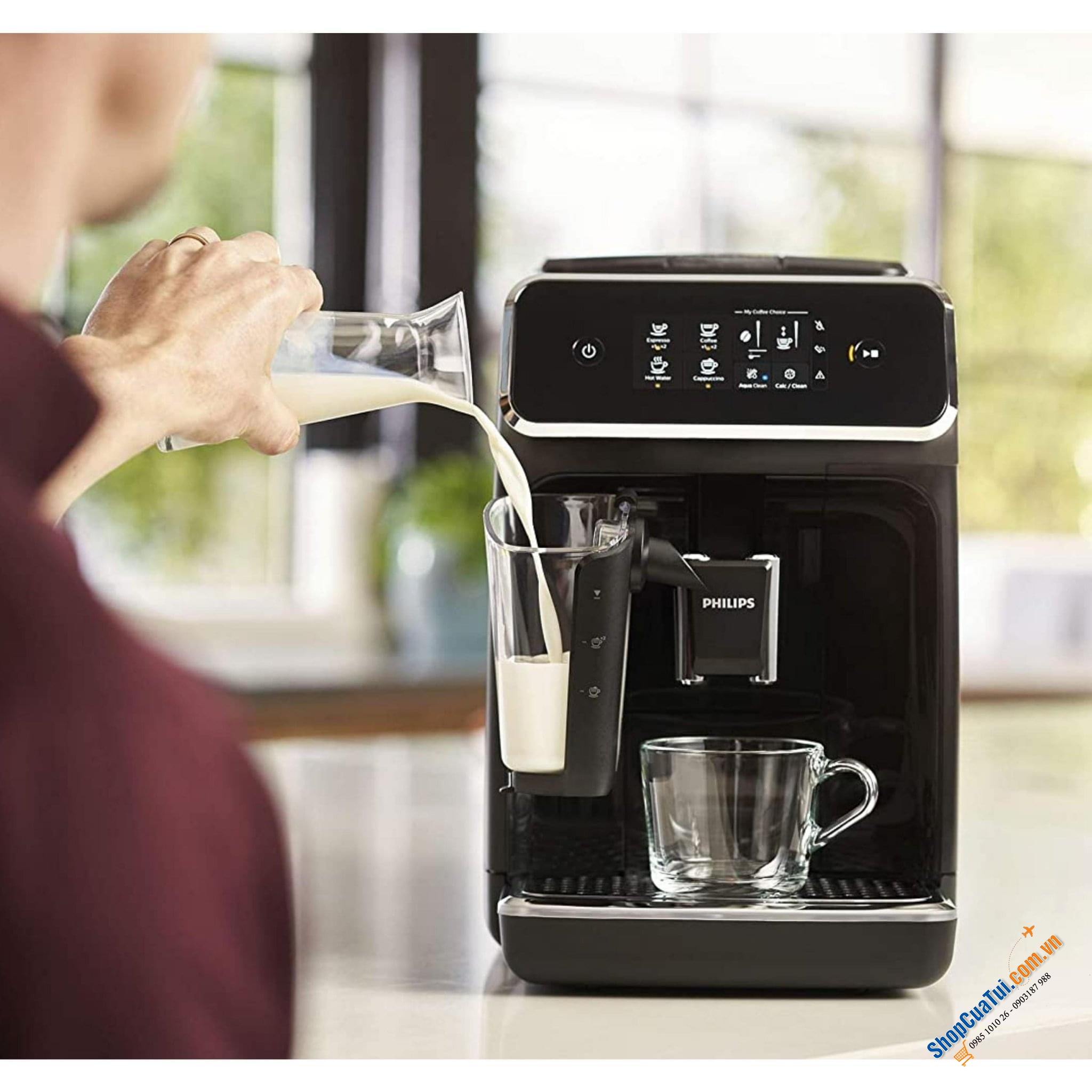 Máy Pha Cà Phê Philips EP2230/10 Serie 2200 SIÊU KHOẺ - SIÊU BỀN - Thưởng thức 3 loại vị cà phê espresso mạnh, cà phê thơm hay thức uống sữa kem chỉ với một nút bấm