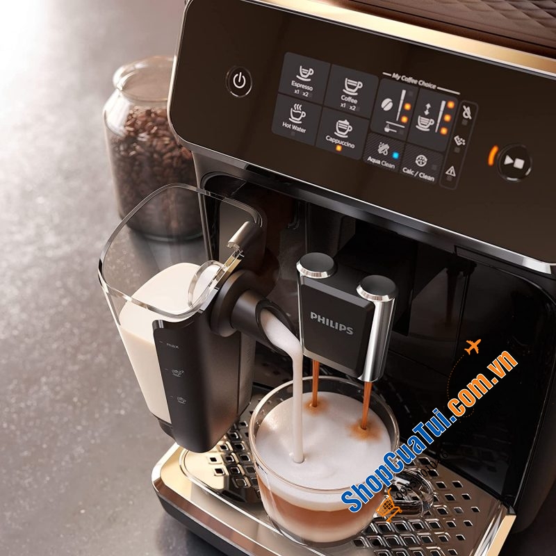 Máy Pha Cà Phê Philips EP2230/10 Serie 2200 SIÊU KHOẺ - SIÊU BỀN - Thưởng thức 3 loại vị cà phê espresso mạnh, cà phê thơm hay thức uống sữa kem chỉ với một nút bấm