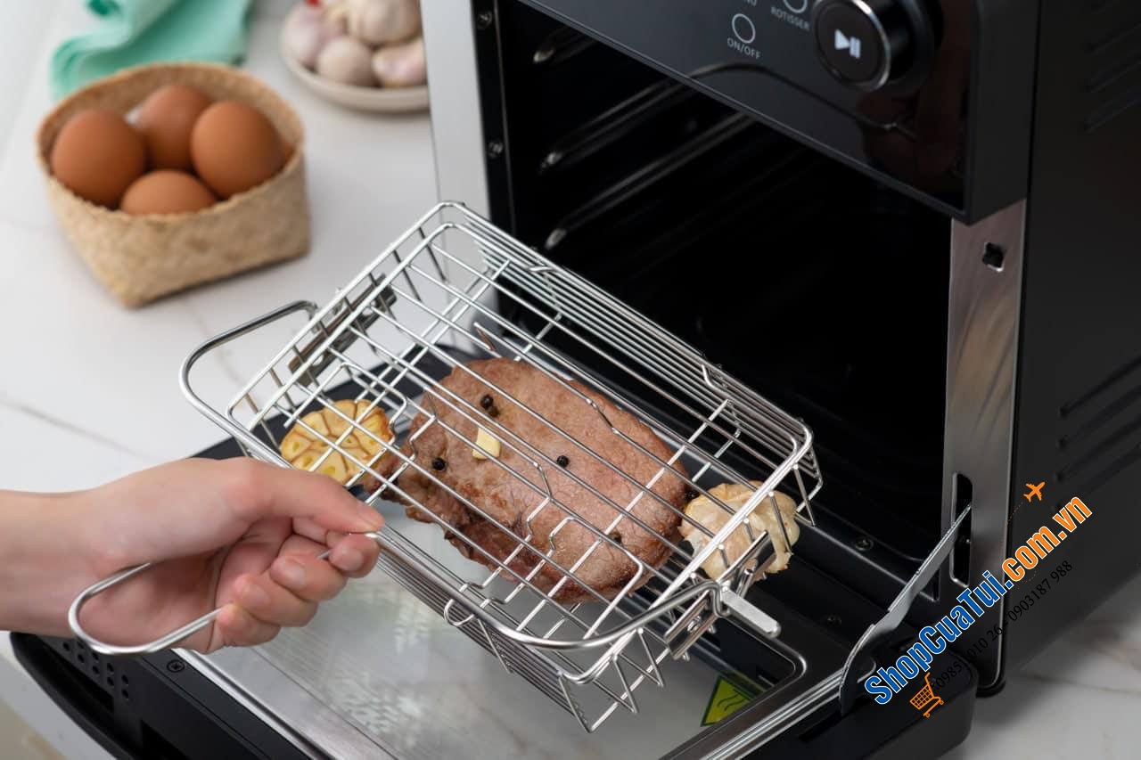 NỒI CHIÊN KHÔNG DẦU ELEGANT AF529T Germany không cần lật, trở thức ăn mà vẫn đảm bảo thức ăn sẽ chín đều hai mặt, có thể làm bánh, dung tích 14 lít chiên cả con gà