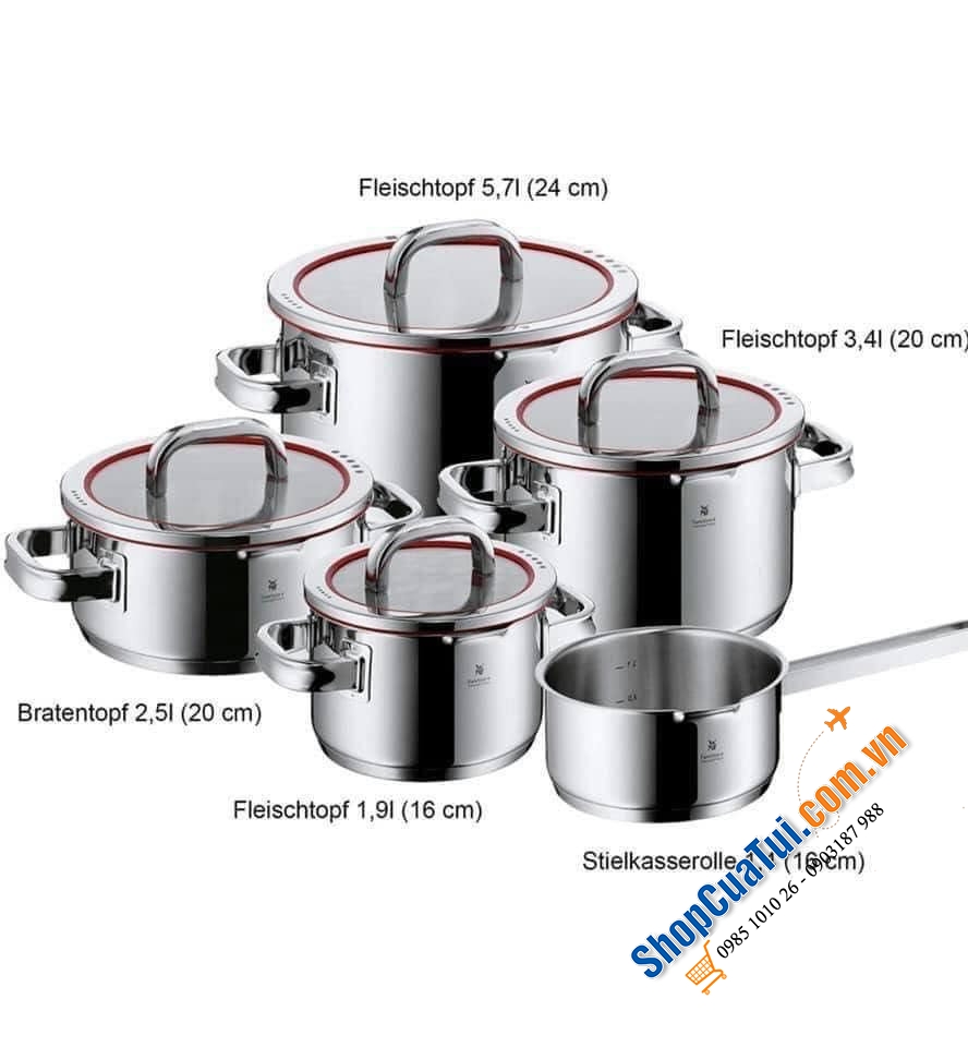 BỘ NỒI WMF FUNCTION 5 MÓN - Dòng cao cấp của WMF, niềm tự hào của hãng, với 4 nồi các kích cỡ và 1 quánh - vừa vặn cho căn bếp gia đình