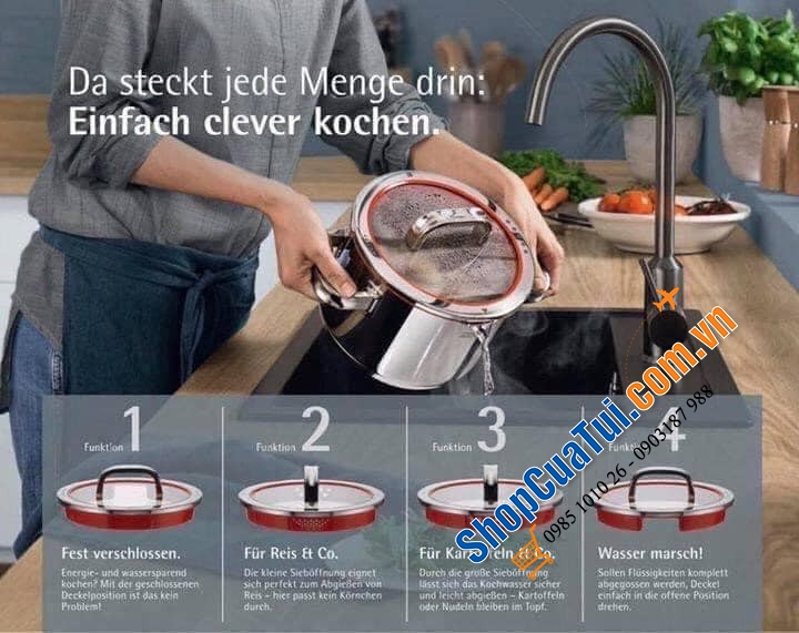 BỘ NỒI WMF FUNCTION 5 MÓN - Dòng cao cấp của WMF, niềm tự hào của hãng, với 4 nồi các kích cỡ và 1 quánh - vừa vặn cho căn bếp gia đình