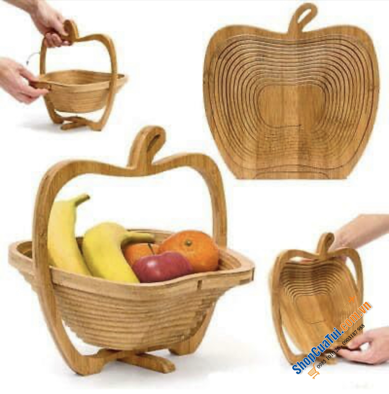 Rổ tre gấp gọn hình quả táo Fruit Basket - GIỎ ĐỰNG TRÁI CÂY RELAXDAYS HÌNH QUẢ TÁO SIÊU XINH CÓ THỂ GẬP GỌN LÀM BẰNG TRE