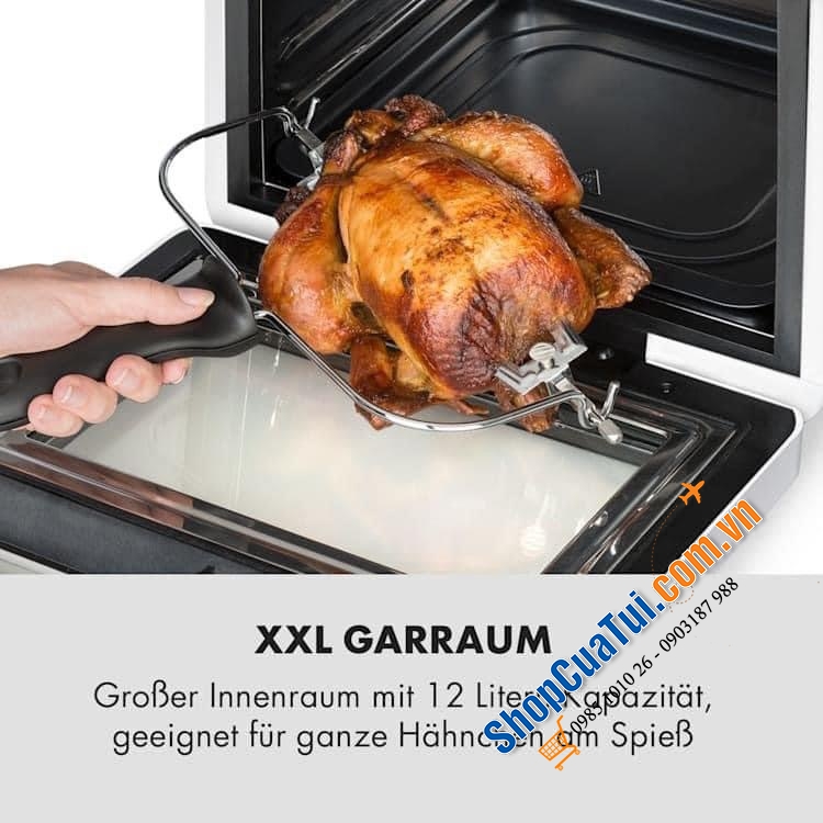 Nồi chiên không dầu KLARSTEIN 12L mẫu mới tích hợp 16 chương trình thông qua bảng cảm ứng như khoai tây chiên, pizza, bánh, cá, thịt, rau…v.v...