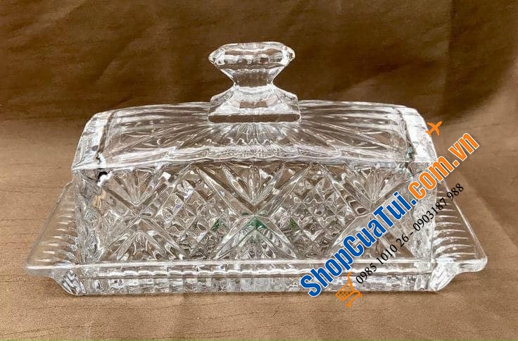Đĩa để bơ có nắp chụp Dublin, pha lê hình hộp chữ nhật dùng để bơ, bánh ngọt, hoa quả, trang sức,...