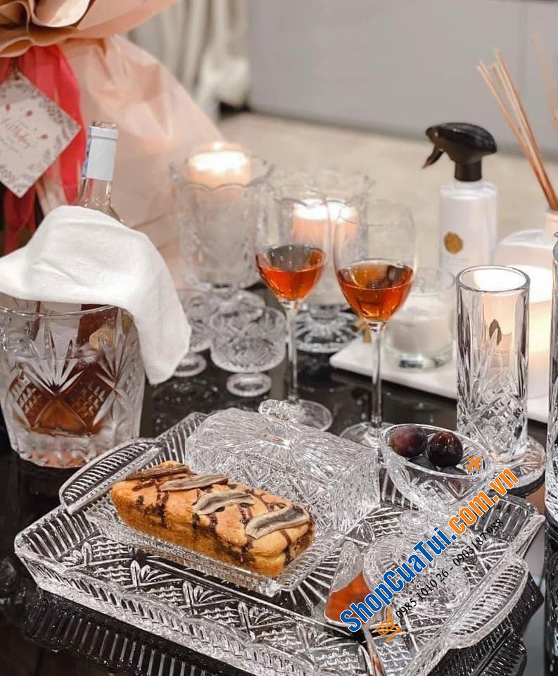 Đĩa để bơ có nắp chụp Dublin, pha lê hình hộp chữ nhật dùng để bơ, bánh ngọt, hoa quả, trang sức,...