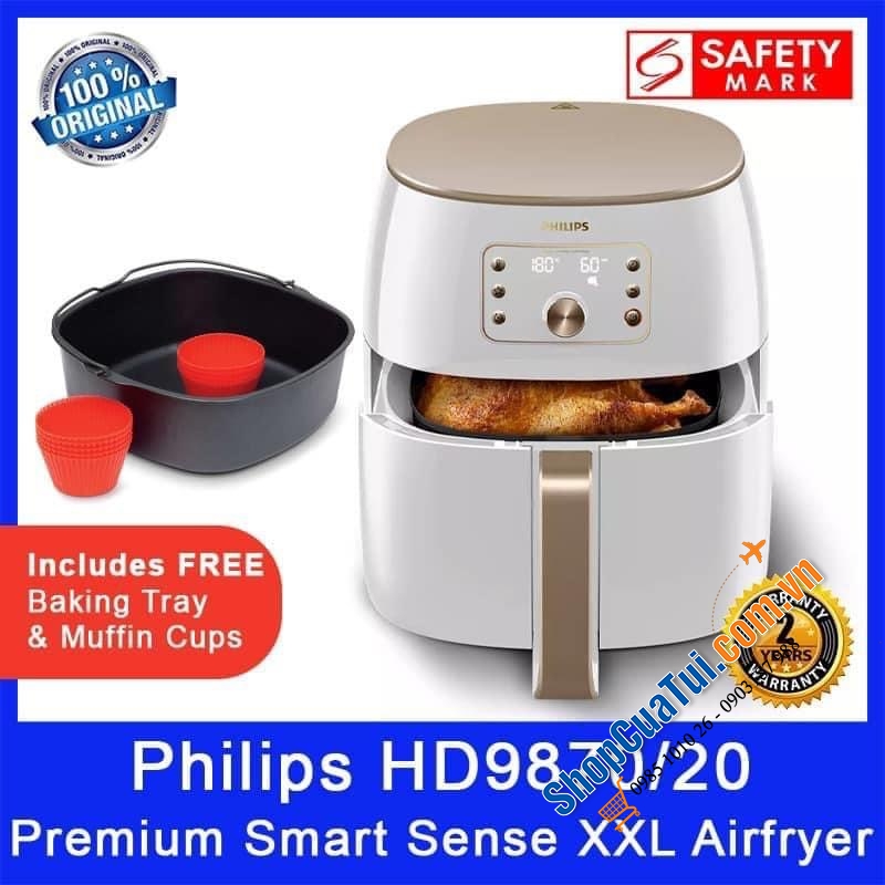 NỒI CHIÊN KHÔNG DẦU PHILIPS HD9870 tạo ra luồng không khí nhanh hơn bảy lần so với tốc độ dòng Philips Viva đáy phẳng nhờ công nghệ Rapid Air, giỏ nấu 7,3 lít vừa nguyên con gà