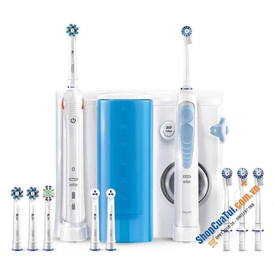 Set Bàn chải điện + tăm nước Oral-B OxyJet Smart 5000 - mua 1 được 2 - Hữu dụng với người bị viêm lợi hay người đang niềng răng