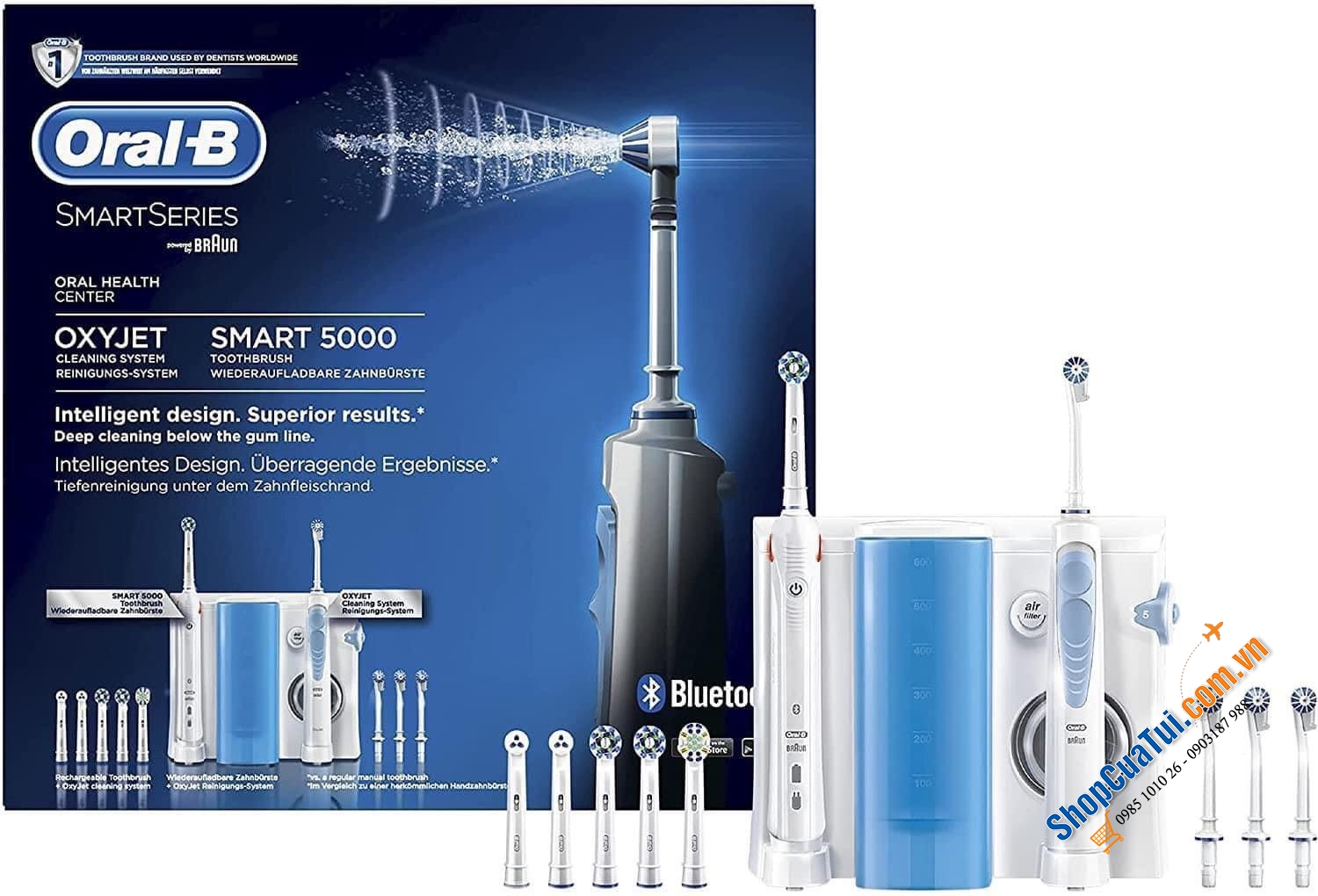 Set Bàn chải điện + tăm nước Oral-B OxyJet Smart 5000 - mua 1 được 2 - Hữu dụng với người bị viêm lợi hay người đang niềng răng