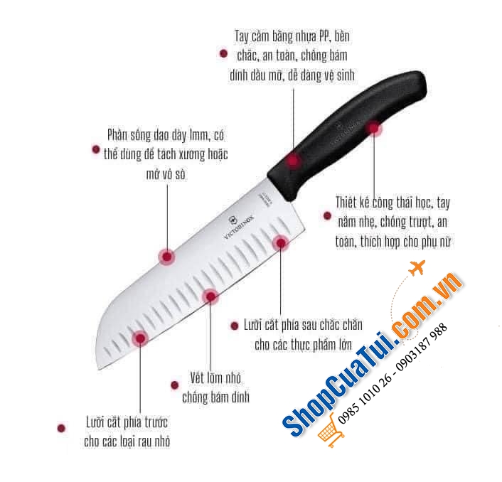 Dao thái không bám dính của Victorinox là lựa chọn số 1 của các mẹ YÊU BẾP - Dao nhà bếp, dao thái thịt Victorinox Santoku 17cm cạnh sáo - BST Swiss Classic (Thụy Sỹ).