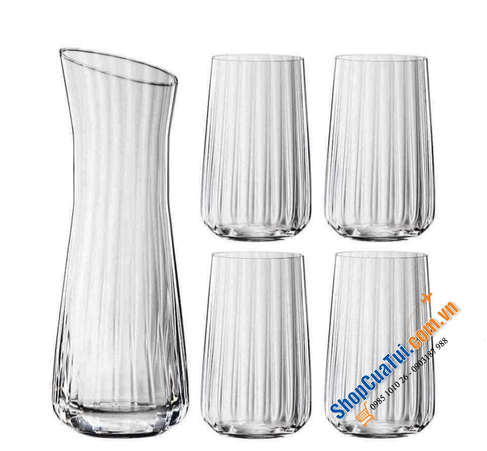 Set 1 bình và 4 ly rượu Spiegelau 445196 hoàn hảo, trong suốt không tì vết.