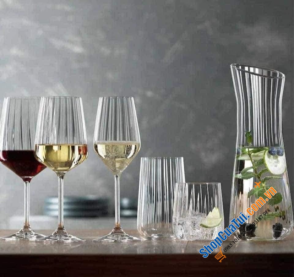 Set 1 bình và 4 ly rượu Spiegelau 445196 hoàn hảo, trong suốt không tì vết.