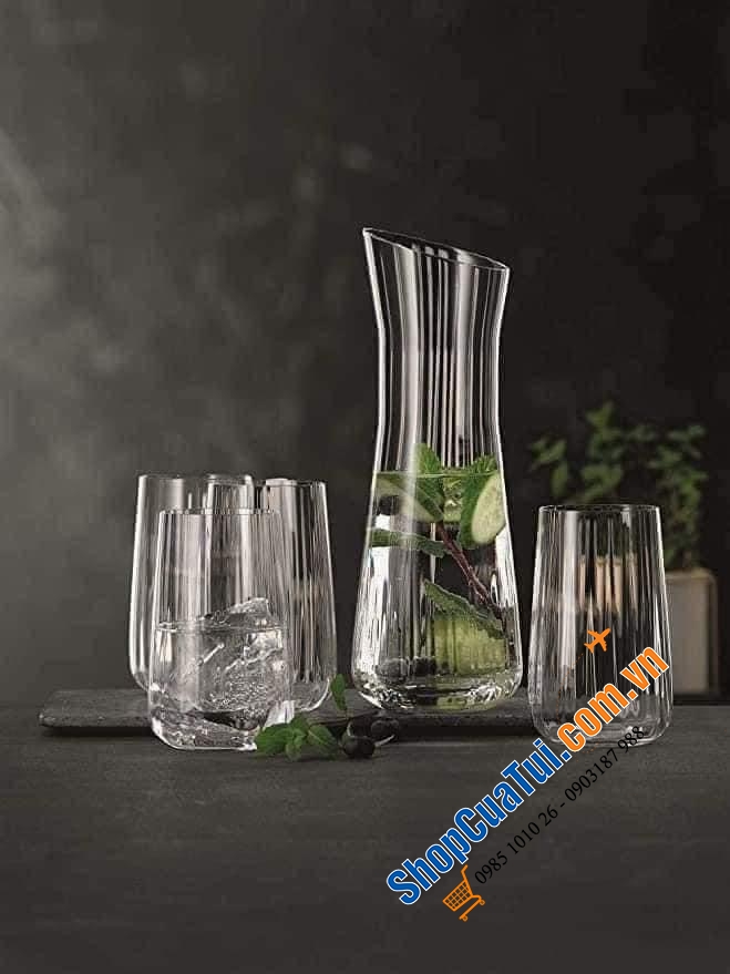 Set 1 bình và 4 ly rượu Spiegelau 445196 hoàn hảo, trong suốt không tì vết.