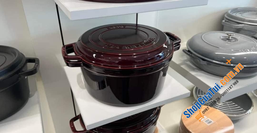 NỒI GANG - CHẢO NƯỚNG STAUB ĐỎ RƯỢU 28 CM 2 in 1 - màu đỏ mận