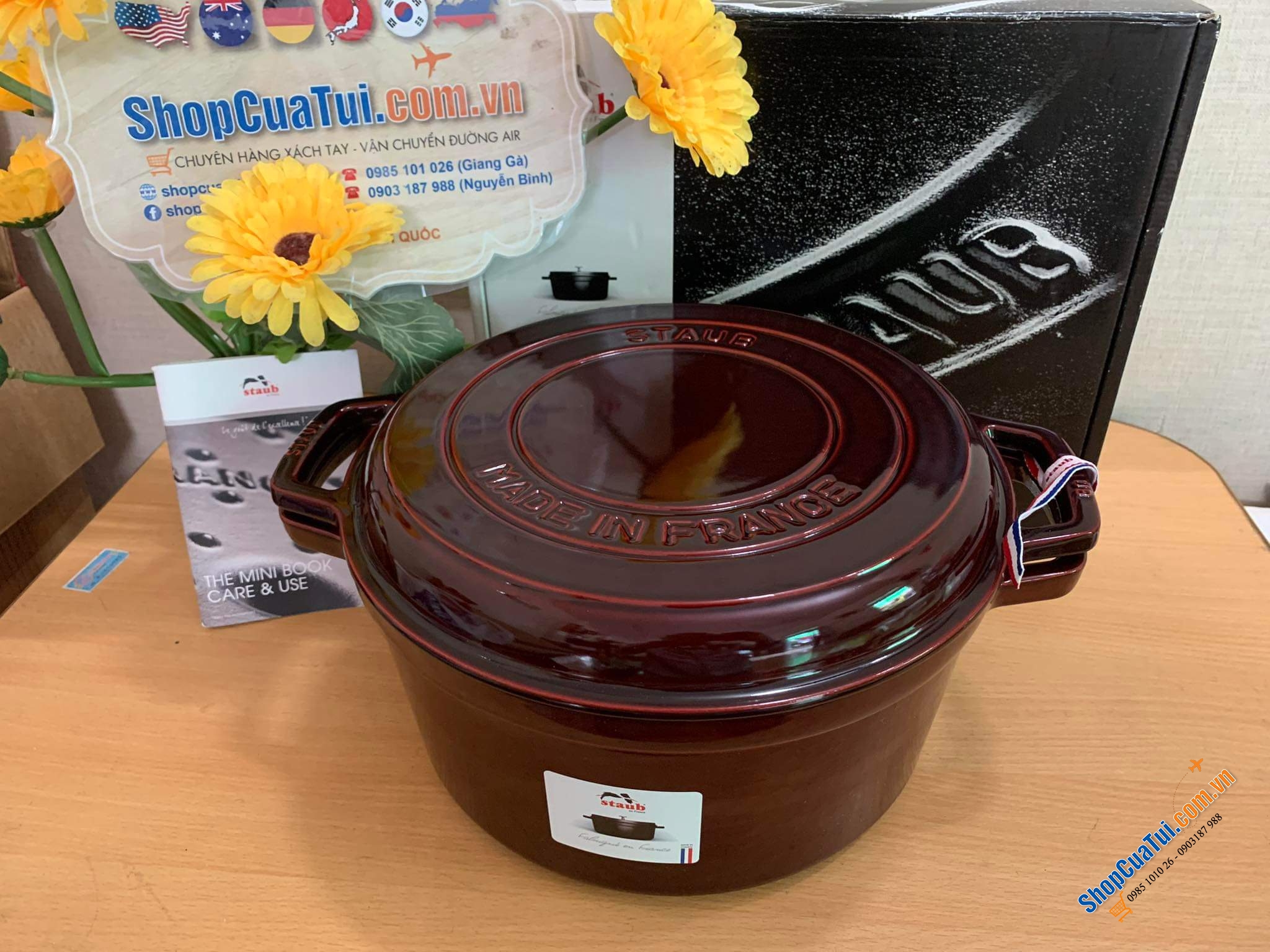 NỒI GANG - CHẢO NƯỚNG STAUB ĐỎ RƯỢU 28 CM 2 in 1 - màu đỏ mận