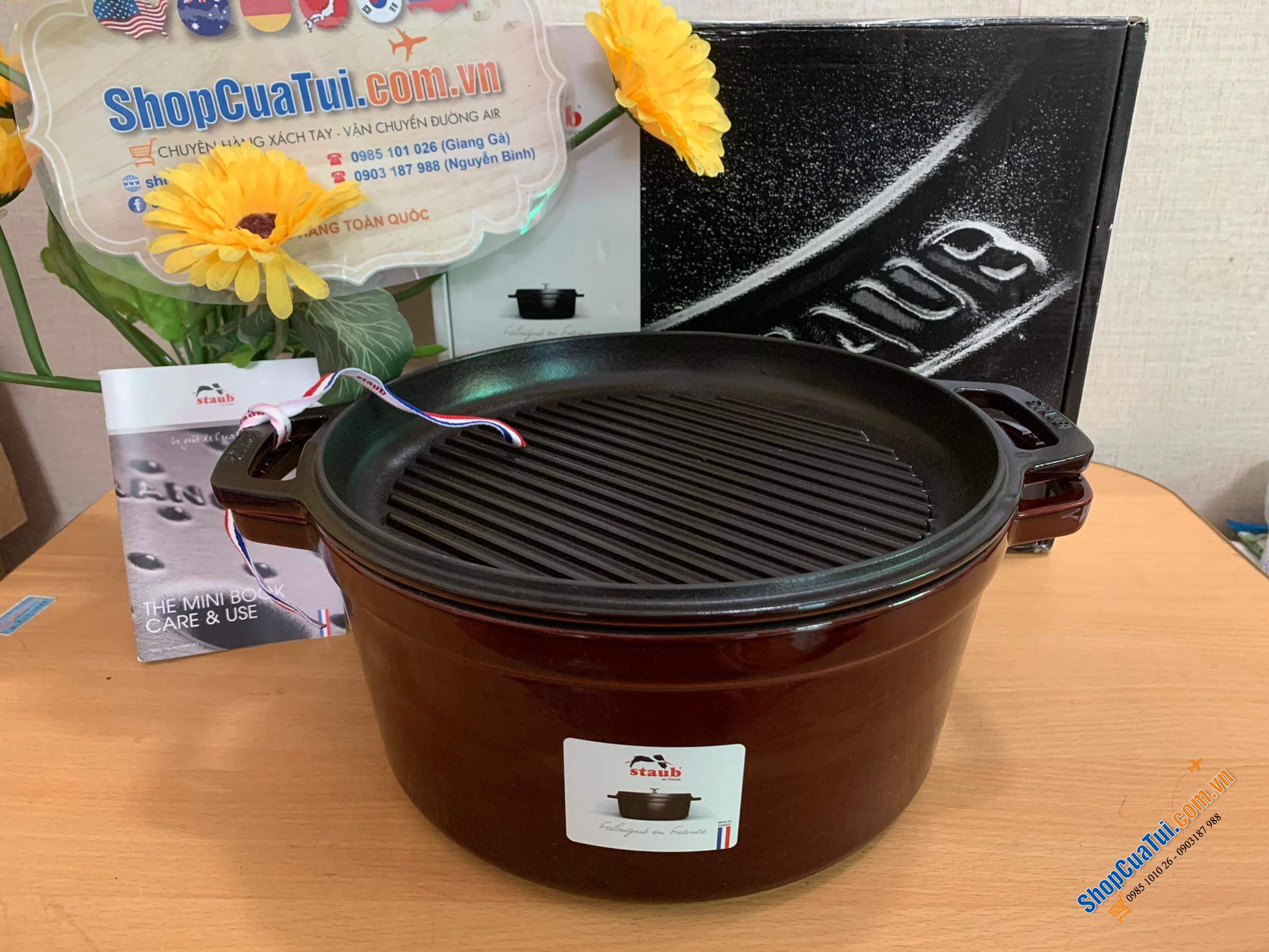 NỒI GANG - CHẢO NƯỚNG STAUB ĐỎ RƯỢU 28 CM 2 in 1 - màu đỏ mận