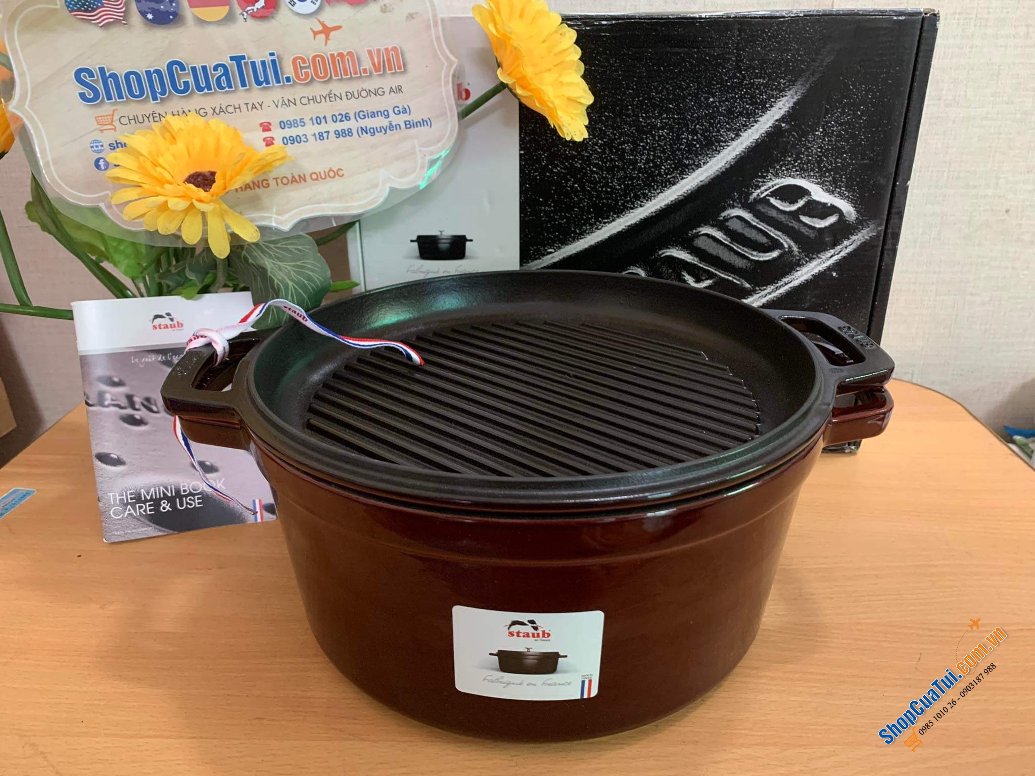 NỒI GANG - CHẢO NƯỚNG STAUB ĐỎ RƯỢU 28 CM 2 in 1 - màu đỏ mận