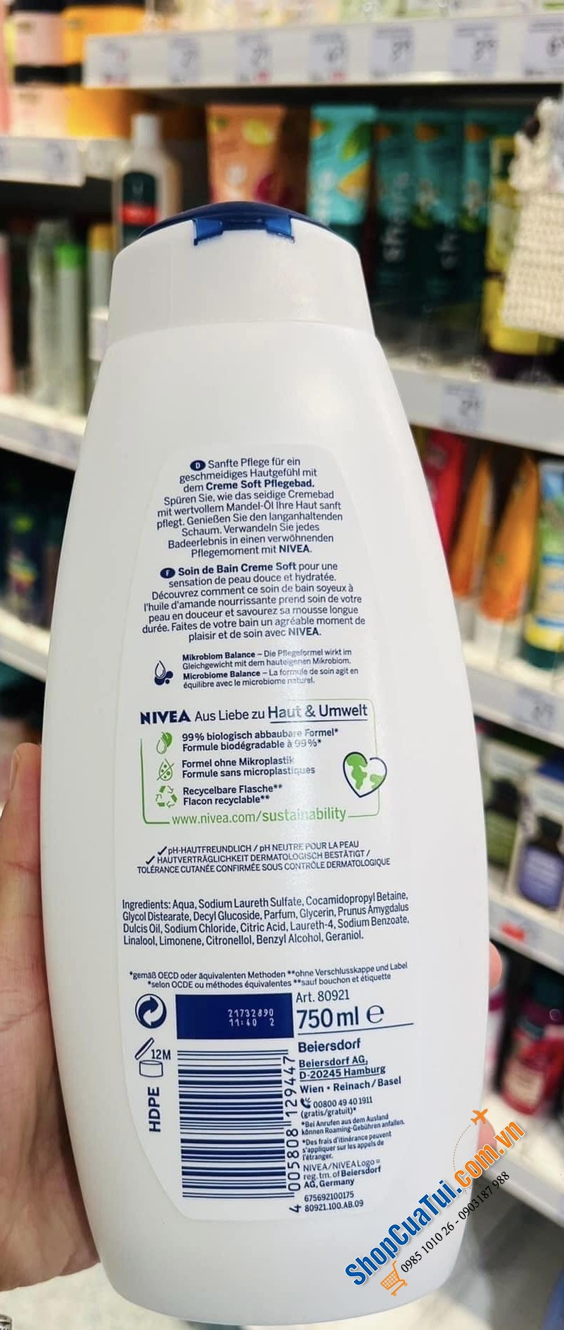 SỮA TẮM NIVEA 2 in1 NỘI ĐỊA ĐỨC, dung tích 750ml  (Tắm bồn - Tắm thường).