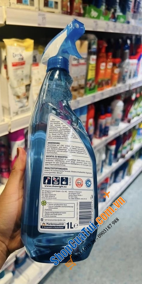 Dung dịch, Nước lau, xịt kính Denkmit Glasreiniger 1L - làm sạch các đồ dùng trong nhà bằng kính, gương, như cửa sổ kính, gương, bàn kính, cửa sổ xe, vách kính nhà tắm...