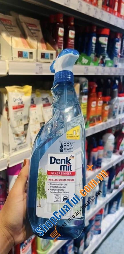 Dung dịch, Nước lau, xịt kính Denkmit Glasreiniger 1L - làm sạch các đồ dùng trong nhà bằng kính, gương, như cửa sổ kính, gương, bàn kính, cửa sổ xe, vách kính nhà tắm...