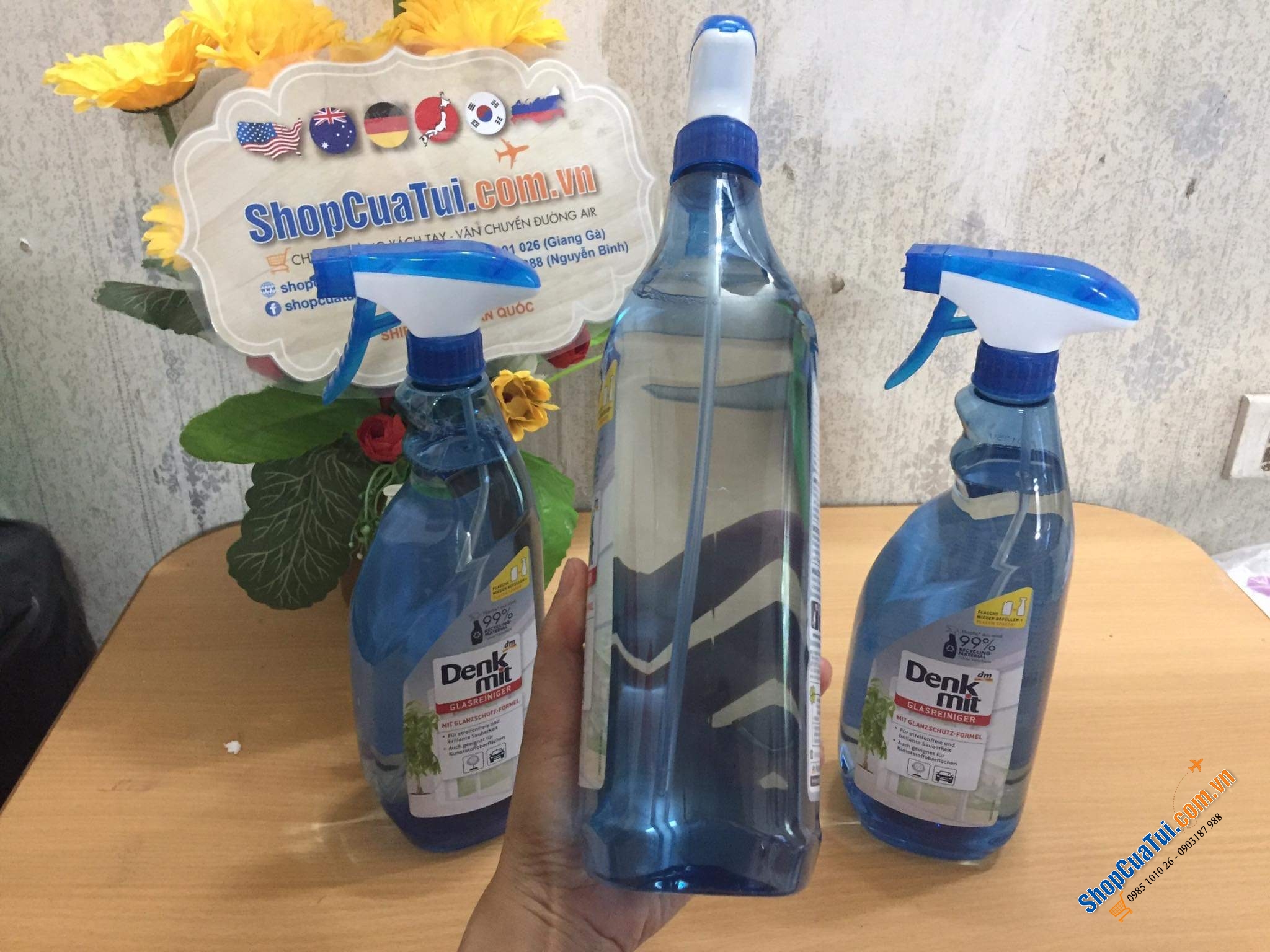 Dung dịch, Nước lau, xịt kính Denkmit Glasreiniger 1L - làm sạch các đồ dùng trong nhà bằng kính, gương, như cửa sổ kính, gương, bàn kính, cửa sổ xe, vách kính nhà tắm...