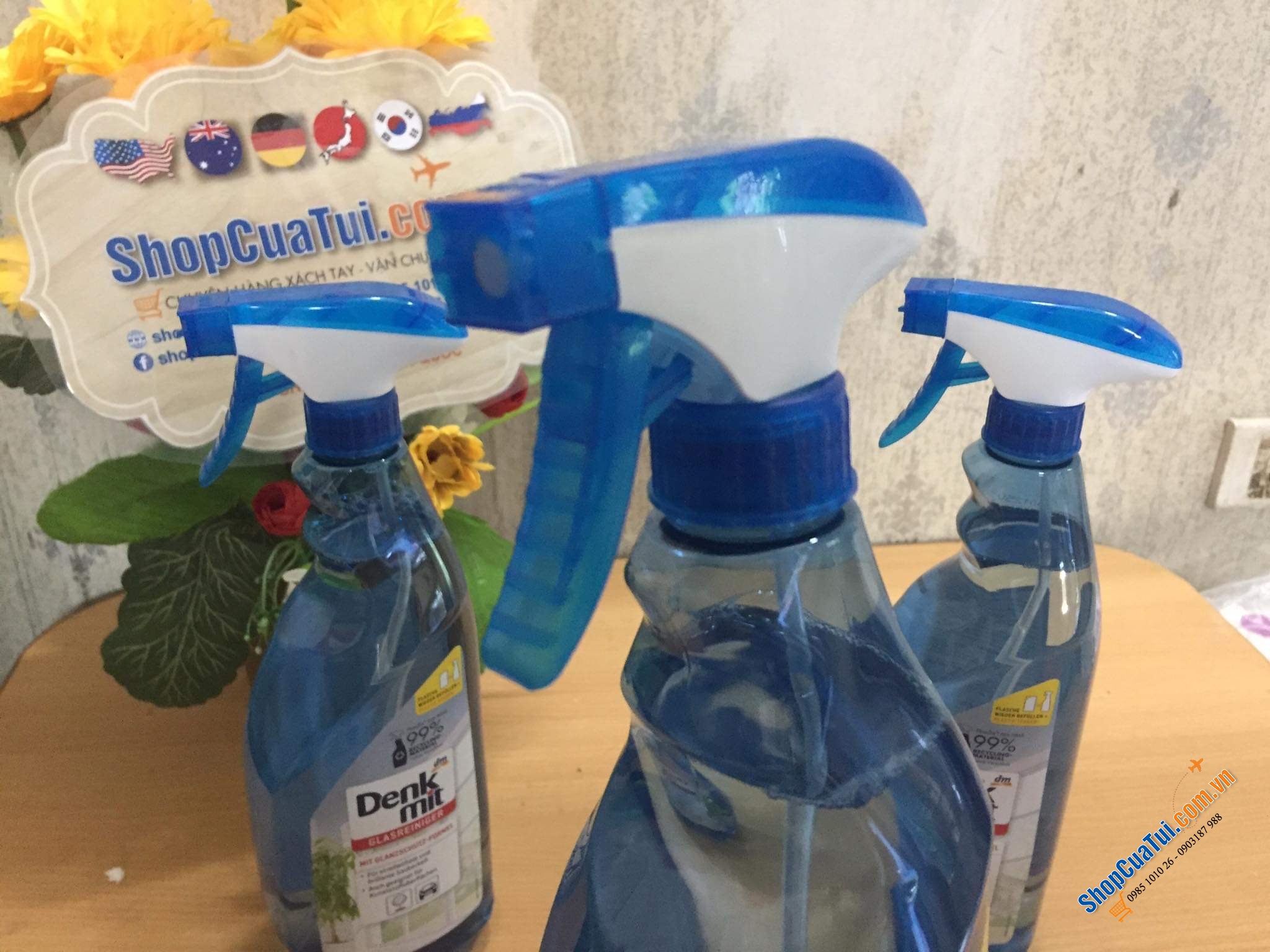 Dung dịch, Nước lau, xịt kính Denkmit Glasreiniger 1L - làm sạch các đồ dùng trong nhà bằng kính, gương, như cửa sổ kính, gương, bàn kính, cửa sổ xe, vách kính nhà tắm...