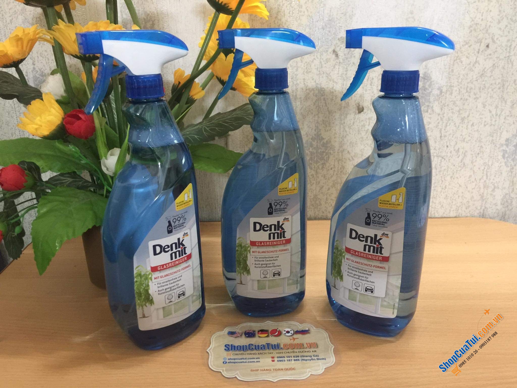 Dung dịch, Nước lau, xịt kính Denkmit Glasreiniger 1L - làm sạch các đồ dùng trong nhà bằng kính, gương, như cửa sổ kính, gương, bàn kính, cửa sổ xe, vách kính nhà tắm...