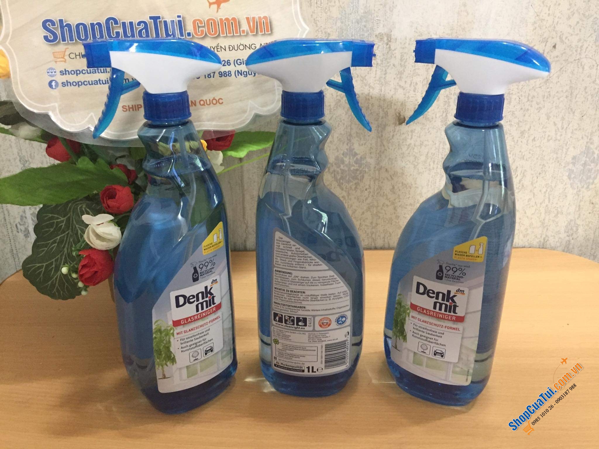Dung dịch, Nước lau, xịt kính Denkmit Glasreiniger 1L - làm sạch các đồ dùng trong nhà bằng kính, gương, như cửa sổ kính, gương, bàn kính, cửa sổ xe, vách kính nhà tắm...