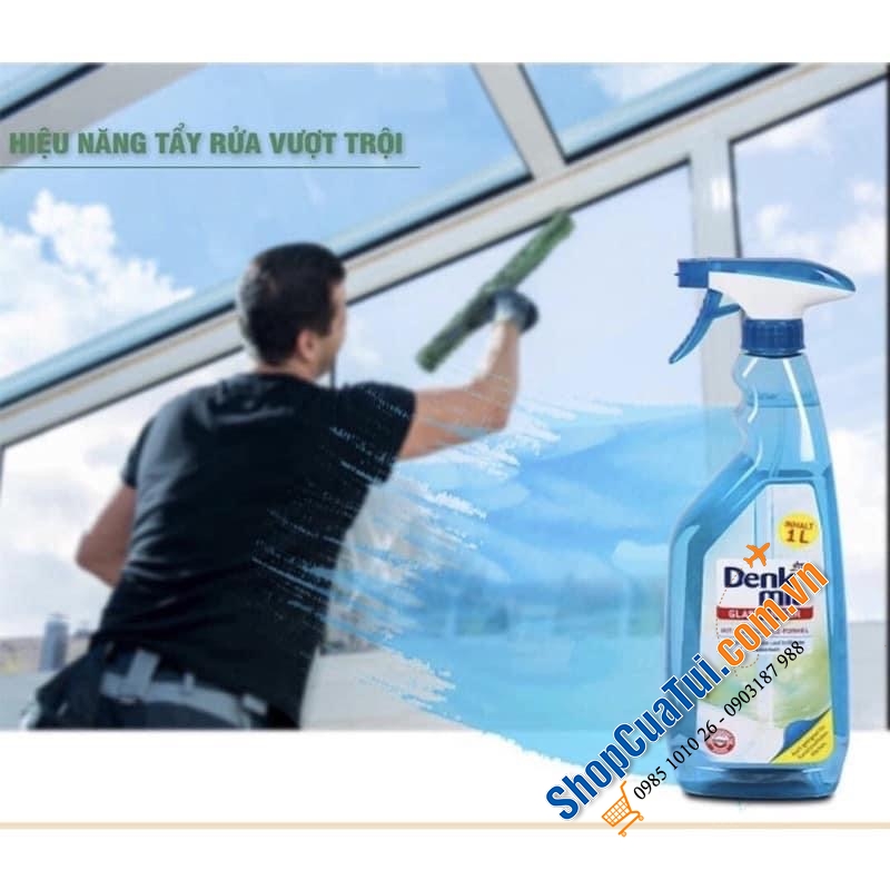 Dung dịch, Nước lau, xịt kính Denkmit Glasreiniger 1L - làm sạch các đồ dùng trong nhà bằng kính, gương, như cửa sổ kính, gương, bàn kính, cửa sổ xe, vách kính nhà tắm...