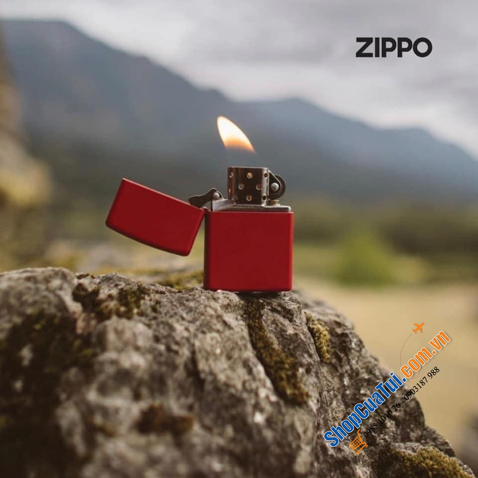Bật lửa Zippo đỏ chót may mắn, đơn giản mà đẹp - Made in USA