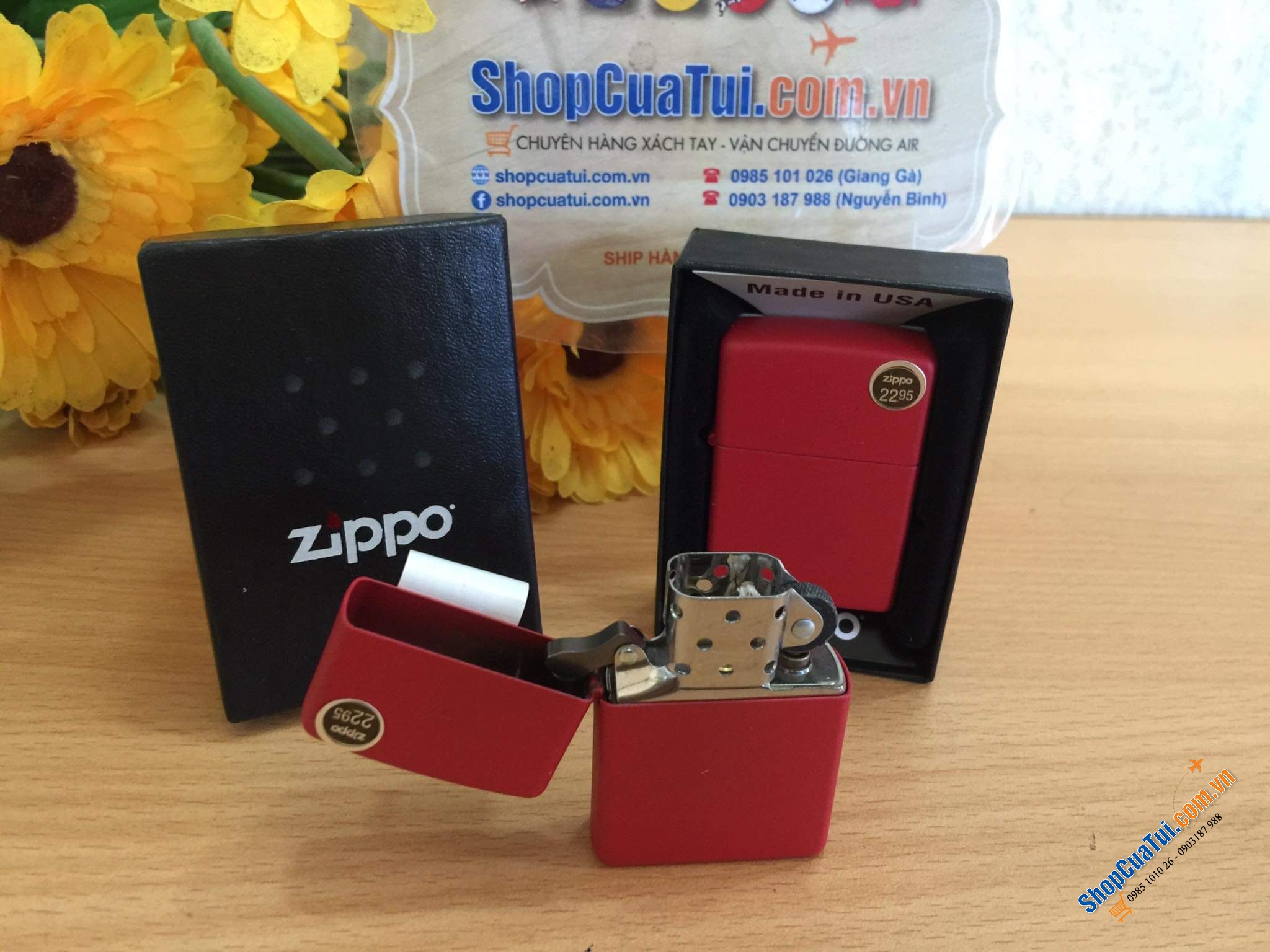 Bật lửa Zippo đỏ chót may mắn, đơn giản mà đẹp - Made in USA