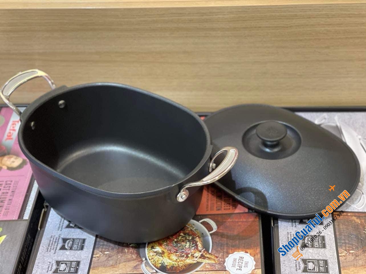 NỒI  TEFAL CHỐNG DÍNH 6,1 LIT SIÊU TO JAIMIE OLIVER 38x 22,5 cm dáng oval nên luộc gà vịt, ngan, nấu canh, nấu phở to thoải mái