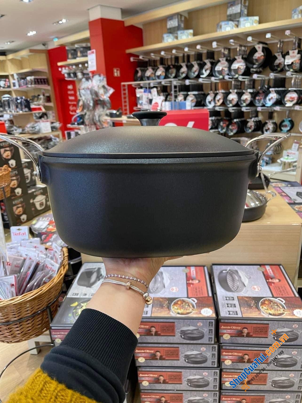 NỒI  TEFAL CHỐNG DÍNH 6,1 LIT SIÊU TO JAIMIE OLIVER 38x 22,5 cm dáng oval nên luộc gà vịt, ngan, nấu canh, nấu phở to thoải mái