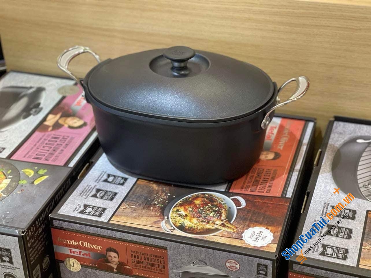 NỒI  TEFAL CHỐNG DÍNH 6,1 LIT SIÊU TO JAIMIE OLIVER 38x 22,5 cm dáng oval nên luộc gà vịt, ngan, nấu canh, nấu phở to thoải mái