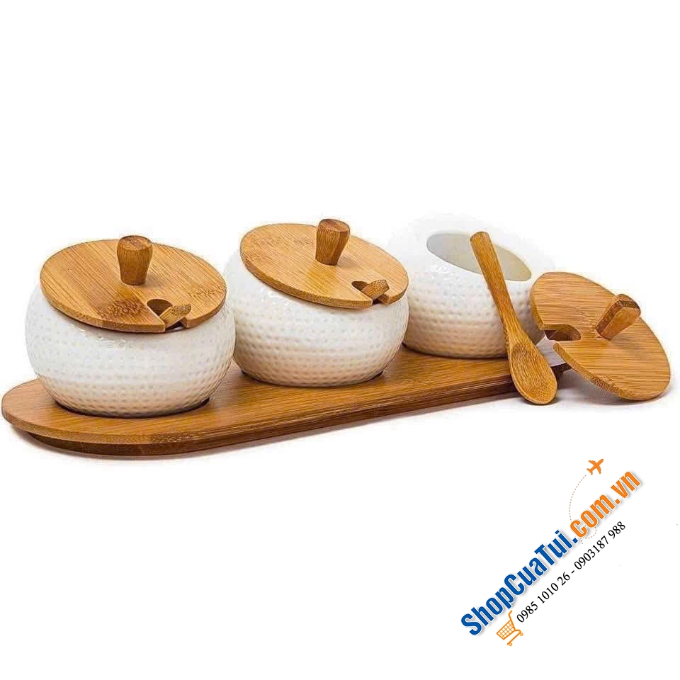 SET 3 HŨ ĐỰNG GIA VỊ DECOR BÀN ĂN RELAXDAYS bằng gốm tráng men trắng