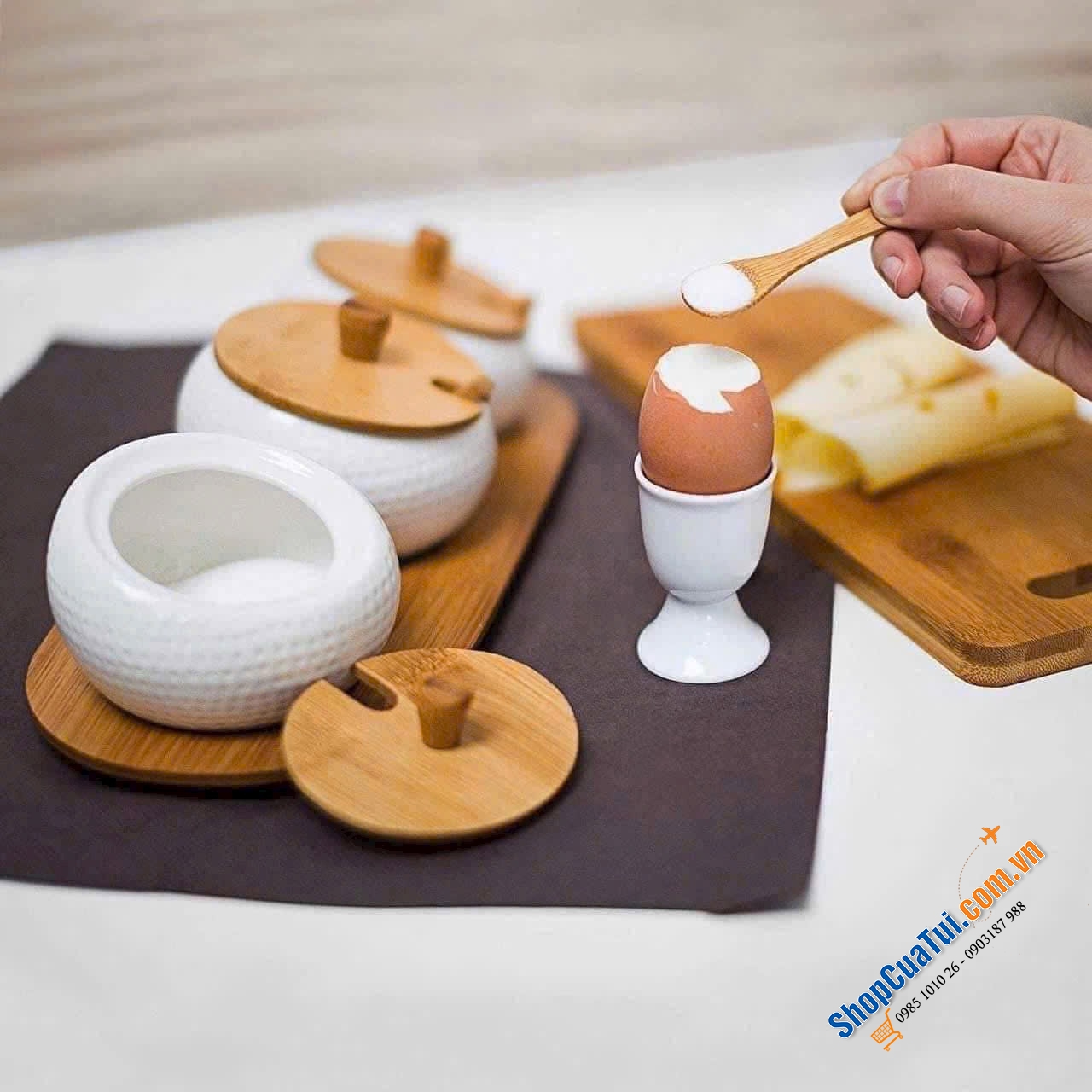 SET 3 HŨ ĐỰNG GIA VỊ DECOR BÀN ĂN RELAXDAYS bằng gốm tráng men trắng