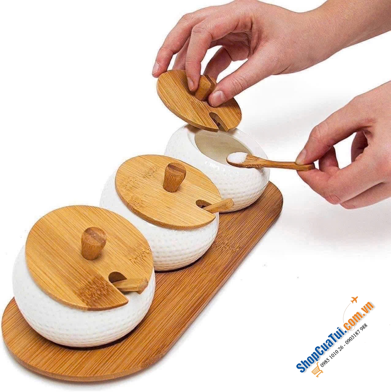 SET 3 HŨ ĐỰNG GIA VỊ DECOR BÀN ĂN RELAXDAYS bằng gốm tráng men trắng