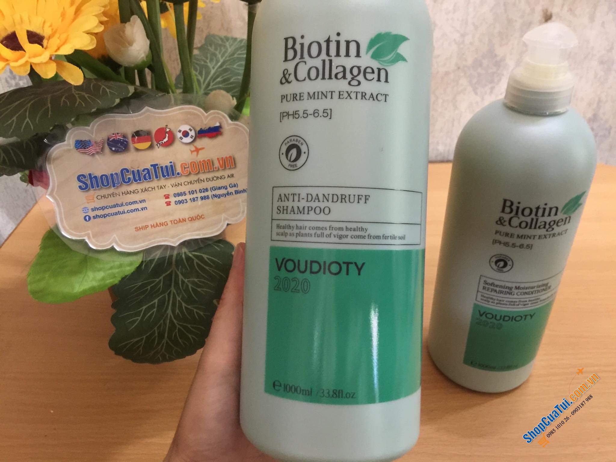 Cặp Gội xả Biotin (1 gội 1 lít + 1 xả 1 lít) Màu xanh dương: trị gàu, nuôi dưỡng tóc phục hồi từ sâu bên trong