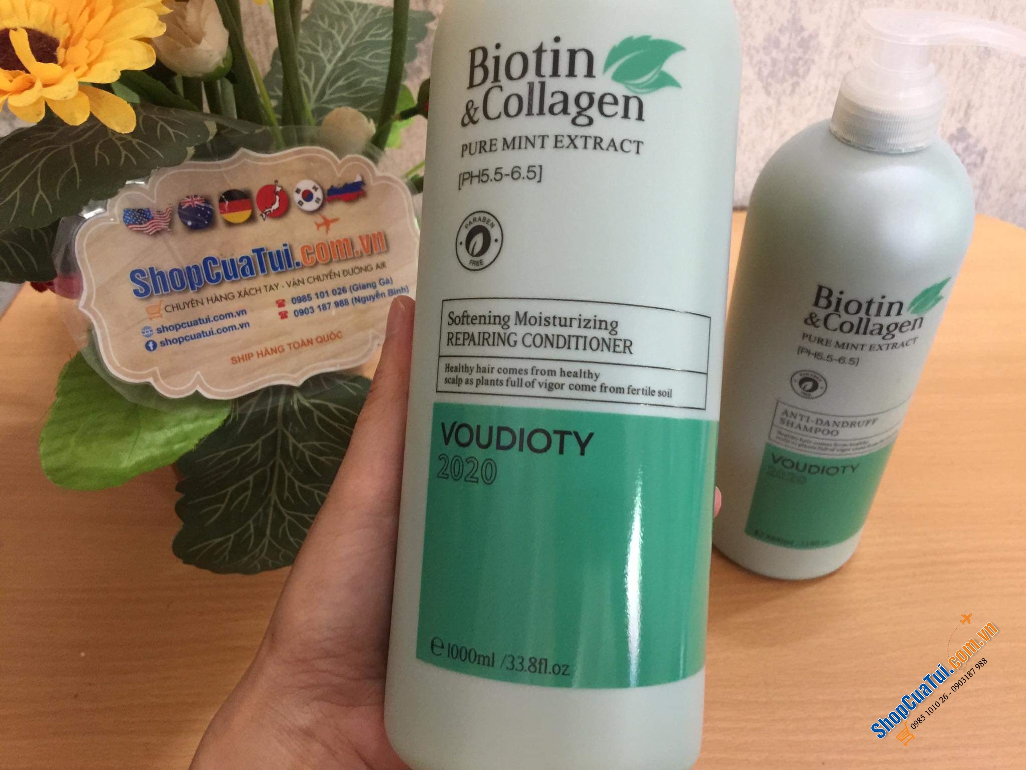Cặp Gội xả Biotin (1 gội 1 lít + 1 xả 1 lít) Màu xanh dương: trị gàu, nuôi dưỡng tóc phục hồi từ sâu bên trong