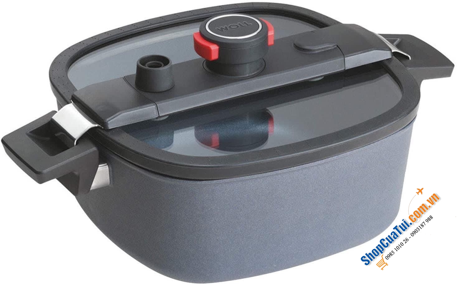 Nồi áp suất Woll 1026-2-1DALI Diamond Active Lite 26x26 cm 5,5L hình vuông - Made in Germany - có lớp phủ cứng DIAMOND XR 5 lớp chống cắt và mài mòn cho phép phân phối nhiệt hiệu quả