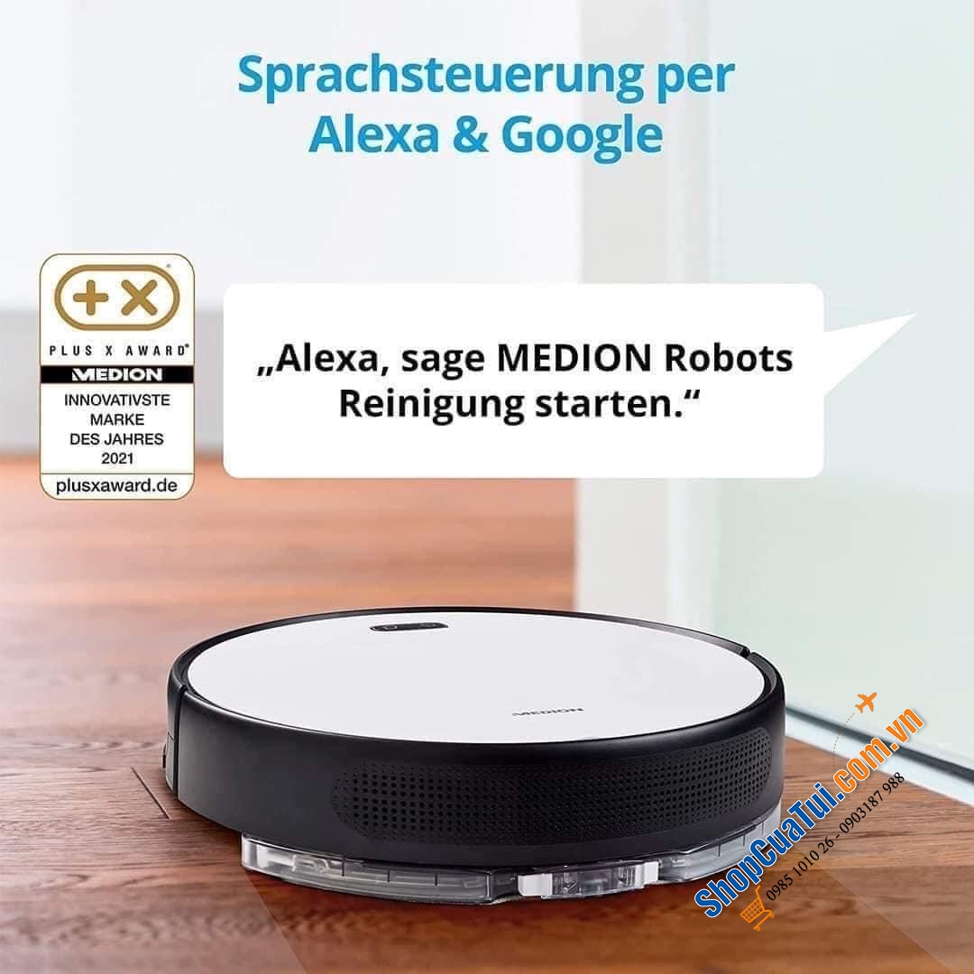 Robot Lau Nhà, Hút Bụi Medion MD20021 - Mẫu mới nhất của Medion (10/2021). Bản robot mới nhất nhà Medion sử dụng pin Li Ion