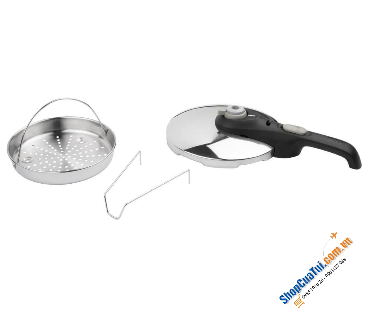 Nồi áp suất Tefal Secure 3L P25340 3 lít kèm vỉ hấp + tặng thêm 1 vung kính nắp nồi.