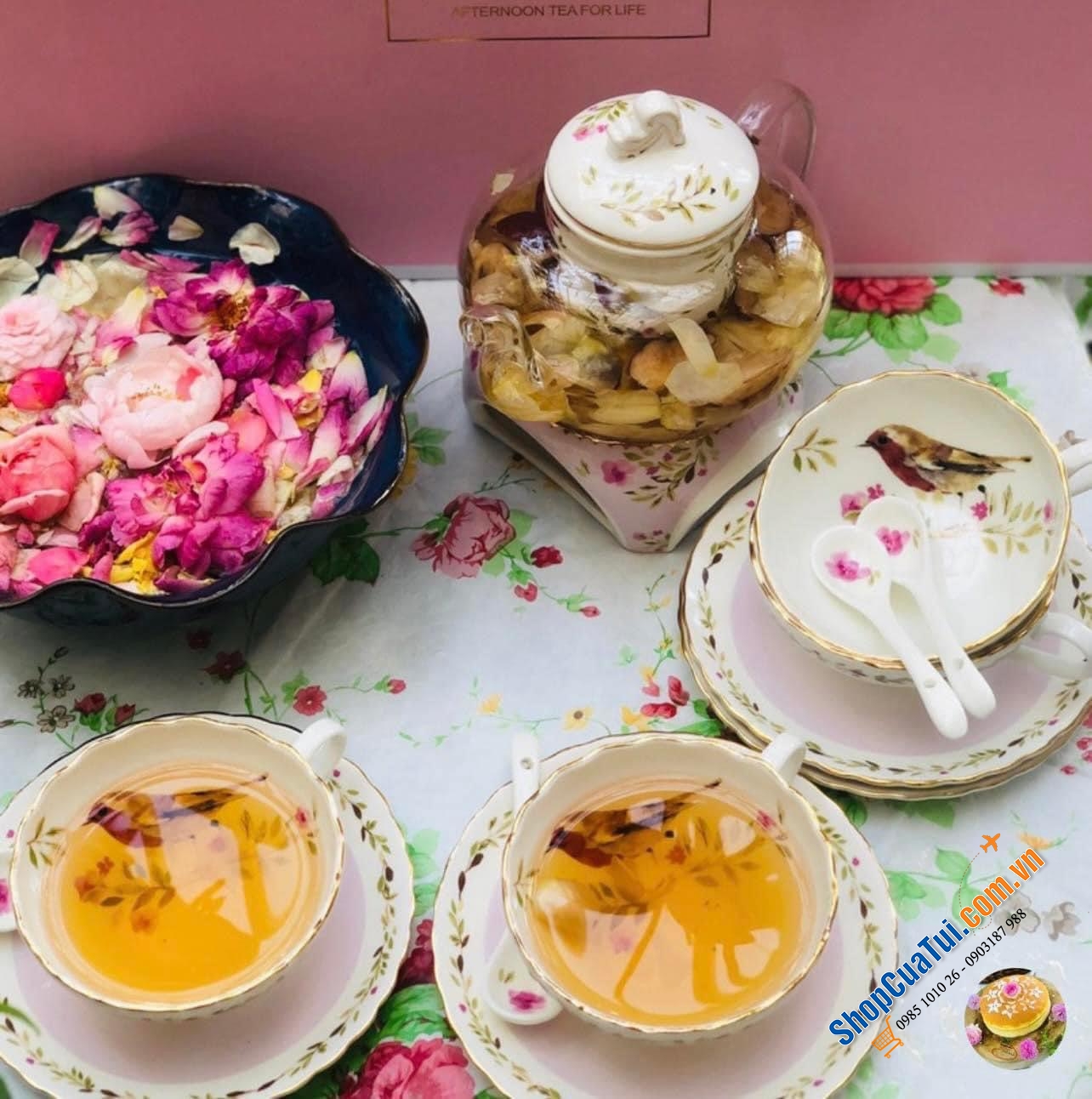 Siêu sang, siêu trang nhã: Bộ ấm trà sứ xương Châu Âu handmade Romance