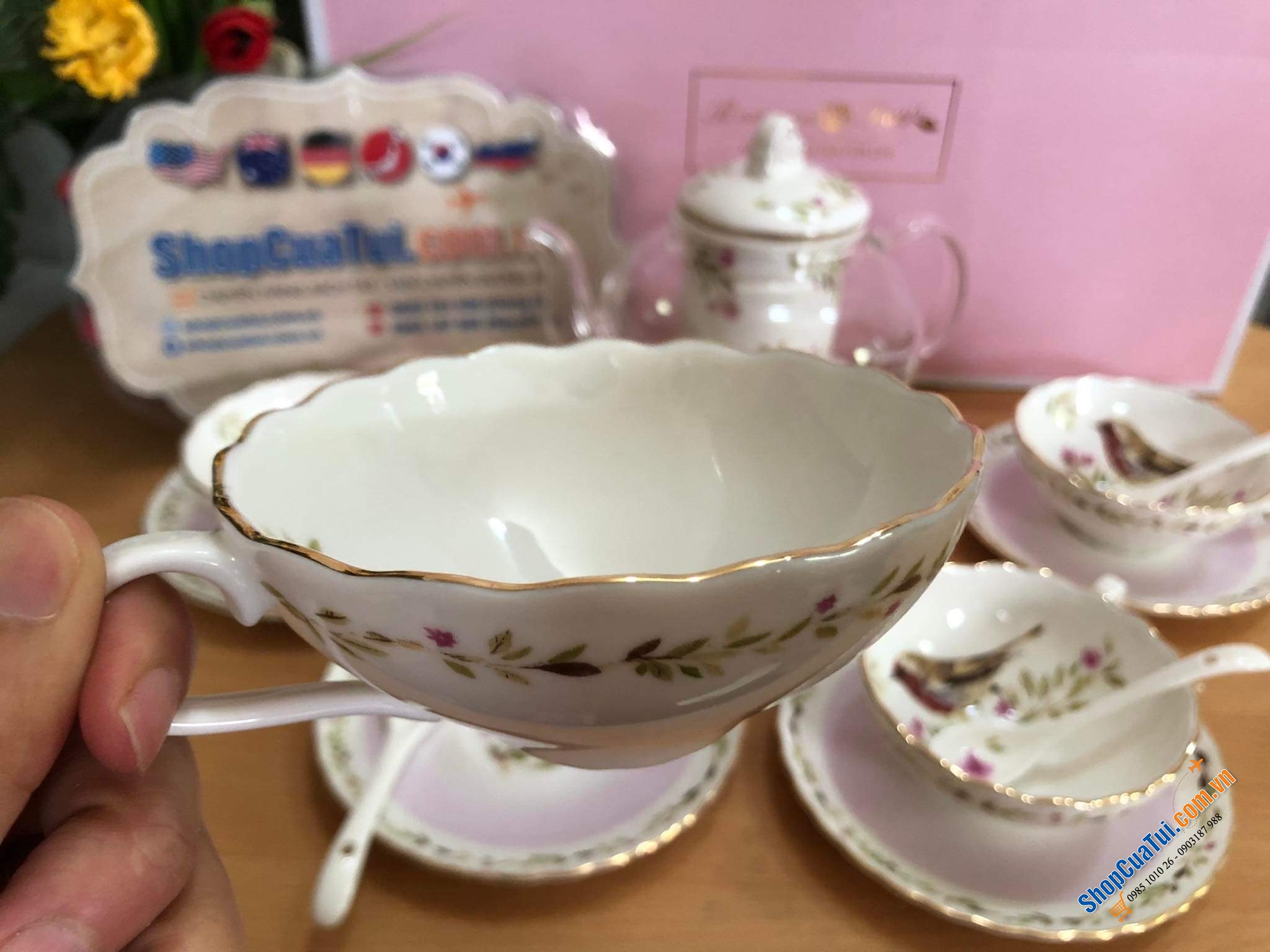 Siêu sang, siêu trang nhã: Bộ ấm trà sứ xương Châu Âu handmade Romance