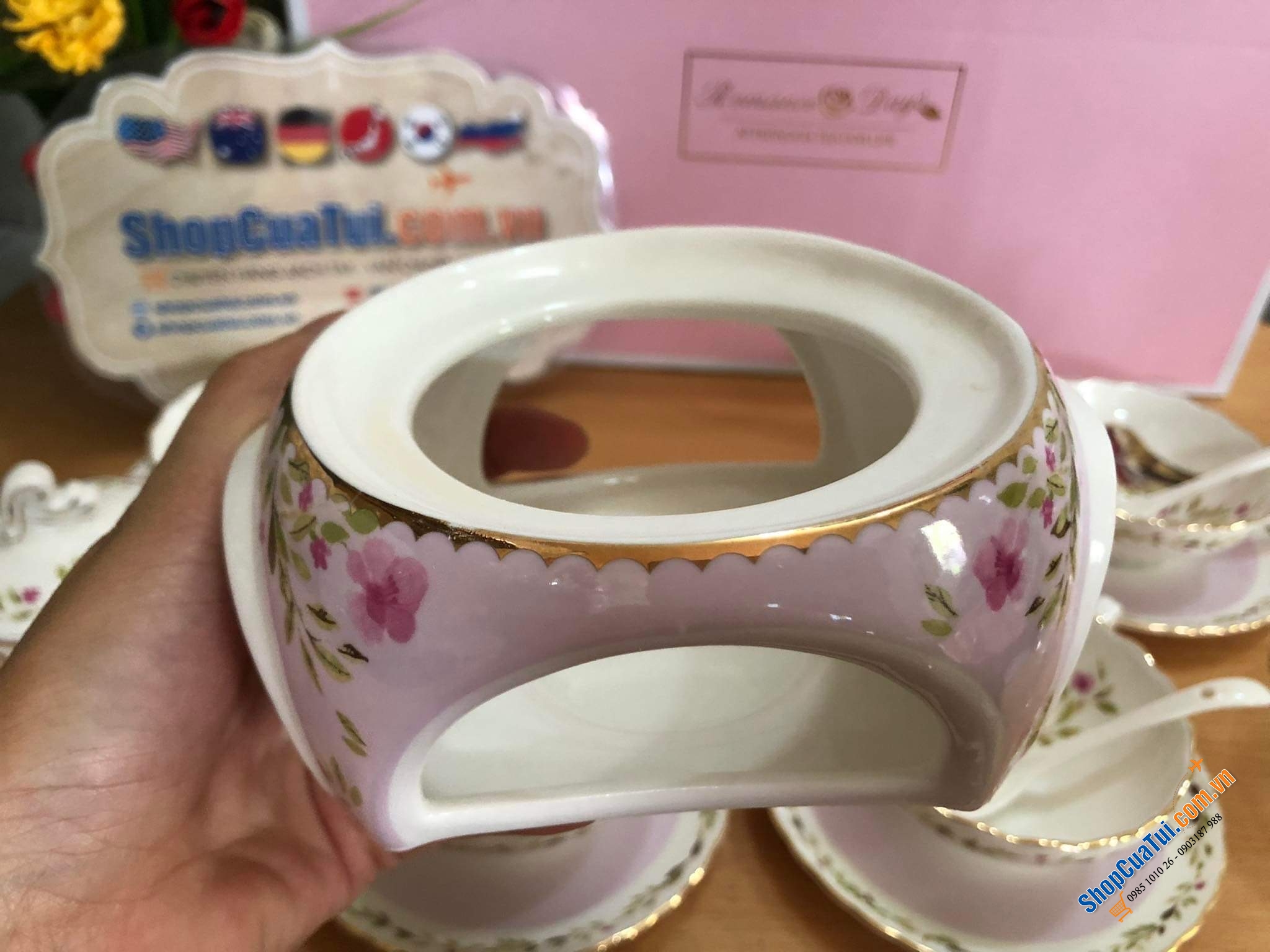 Siêu sang, siêu trang nhã: Bộ ấm trà sứ xương Châu Âu handmade Romance