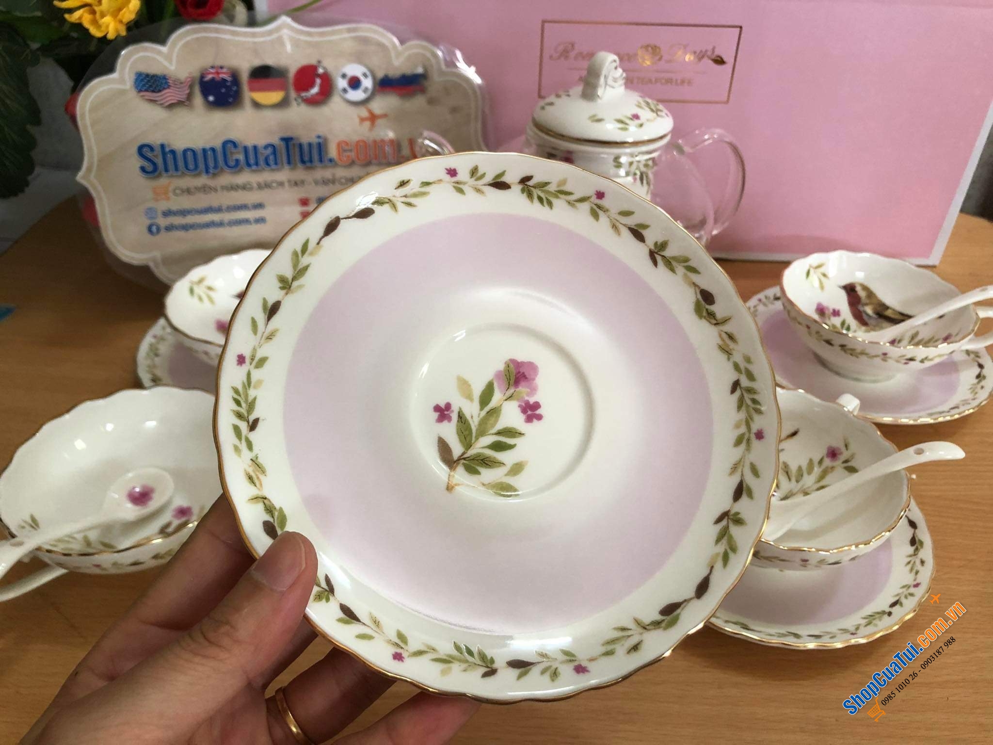 Siêu sang, siêu trang nhã: Bộ ấm trà sứ xương Châu Âu handmade Romance