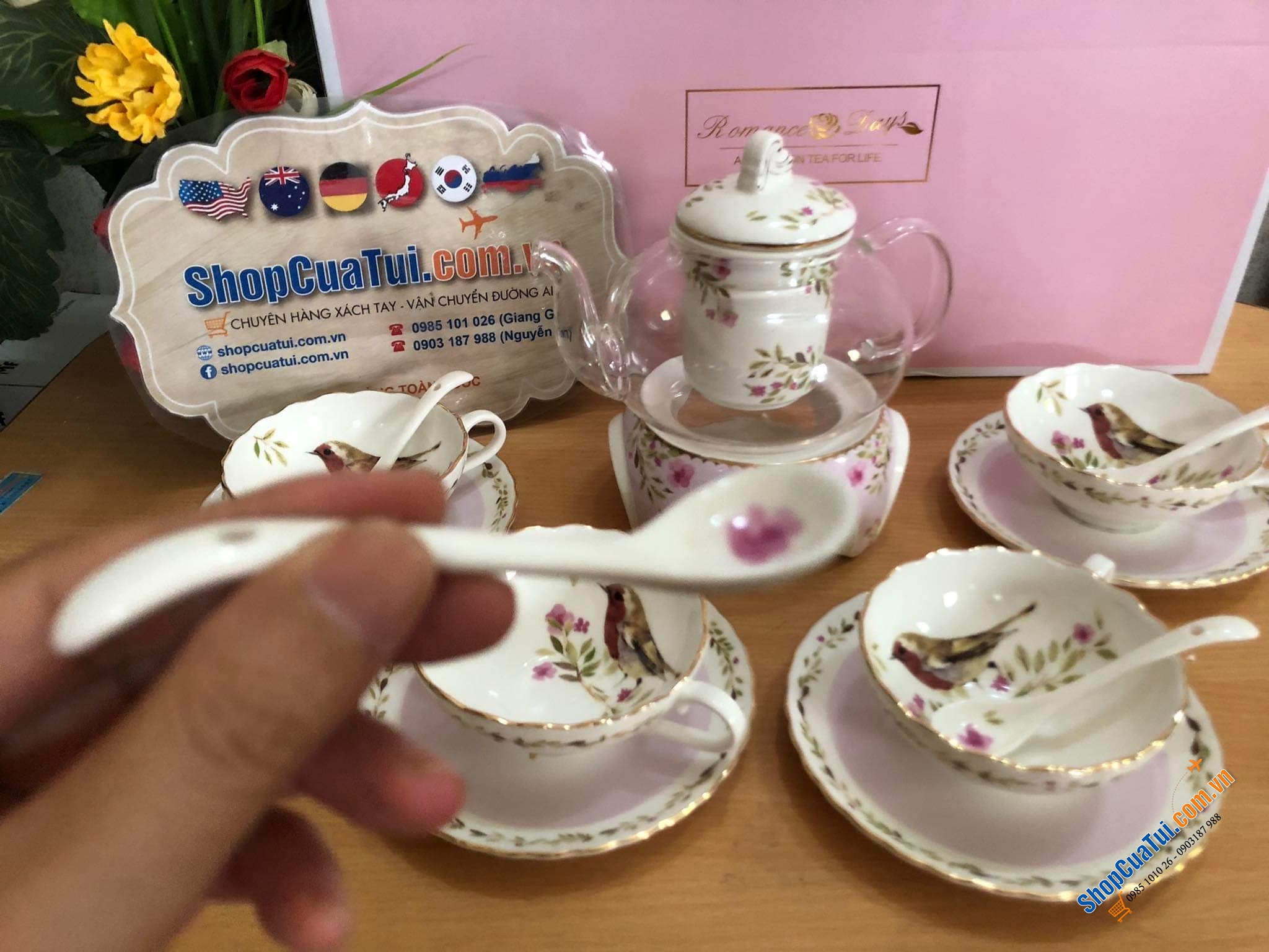 Siêu sang, siêu trang nhã: Bộ ấm trà sứ xương Châu Âu handmade Romance