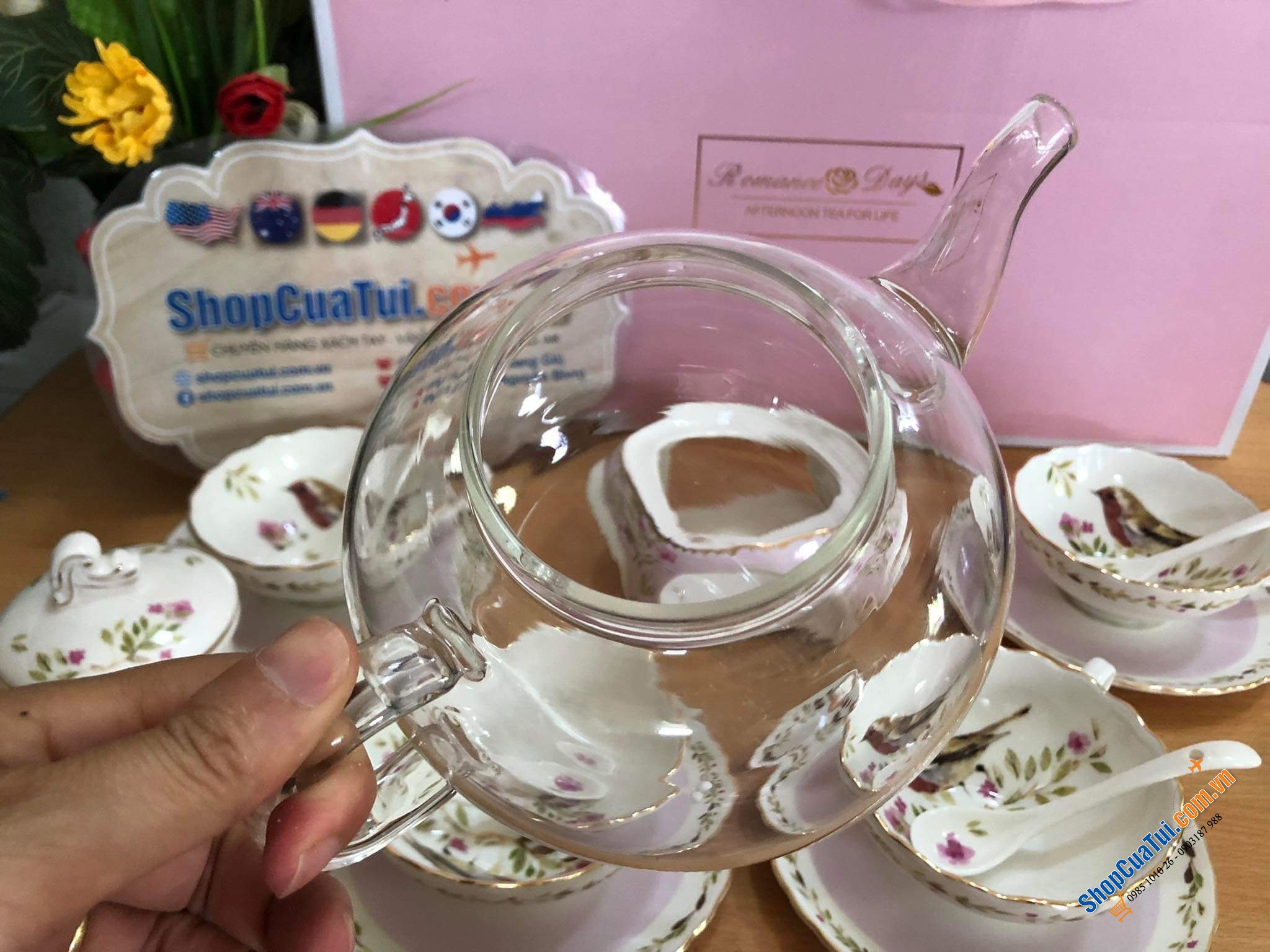 Siêu sang, siêu trang nhã: Bộ ấm trà sứ xương Châu Âu handmade Romance