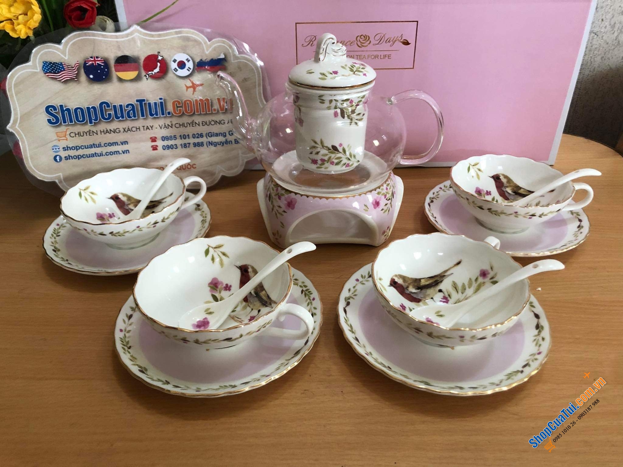 Siêu sang, siêu trang nhã: Bộ ấm trà sứ xương Châu Âu handmade Romance